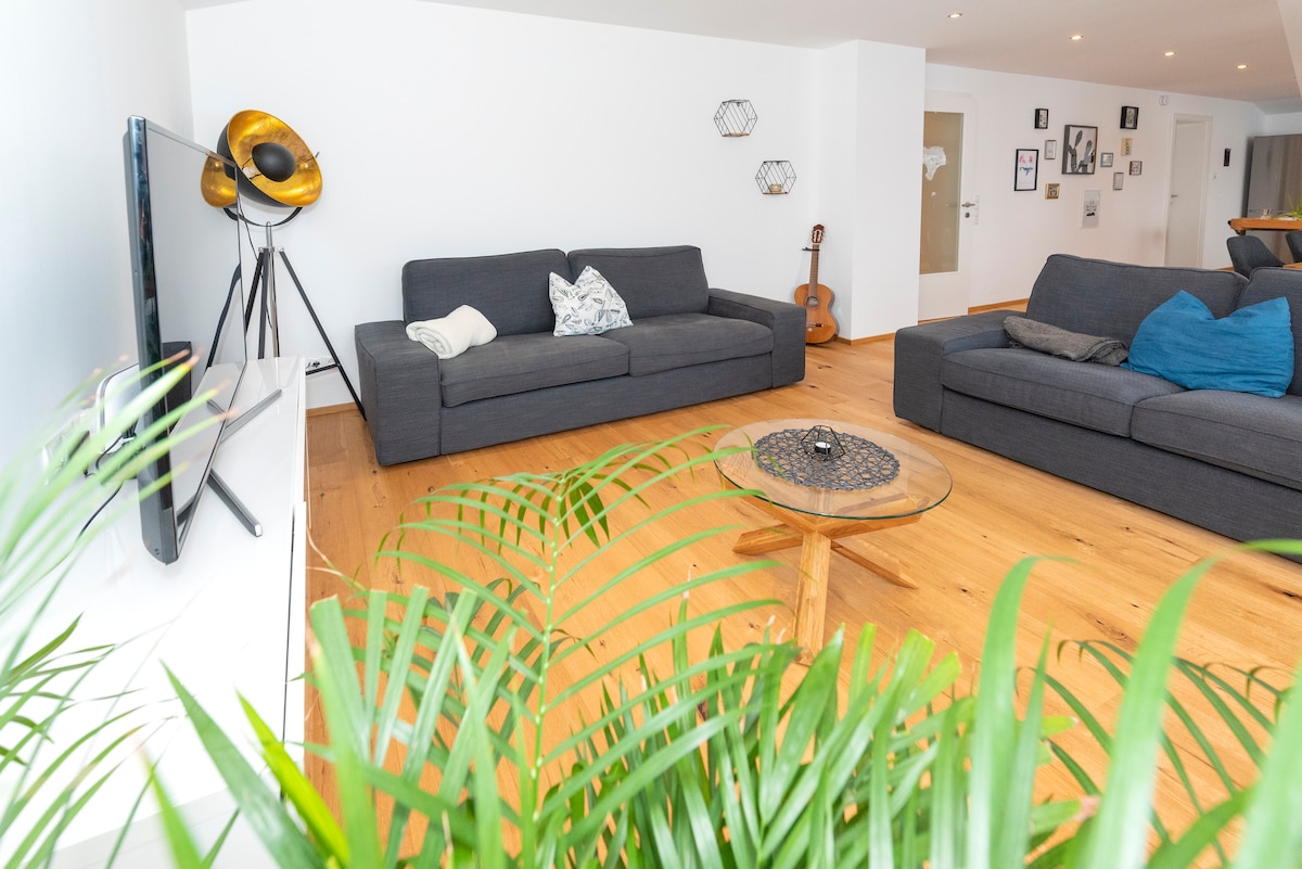 Modern kitchen and family dining setup